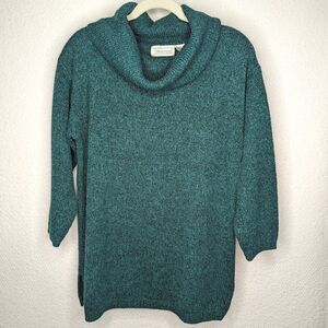 Vtg Shenanigans Womens Sz Med Cowl Neck Long Sweater Heather Green 3/4 Sleeves